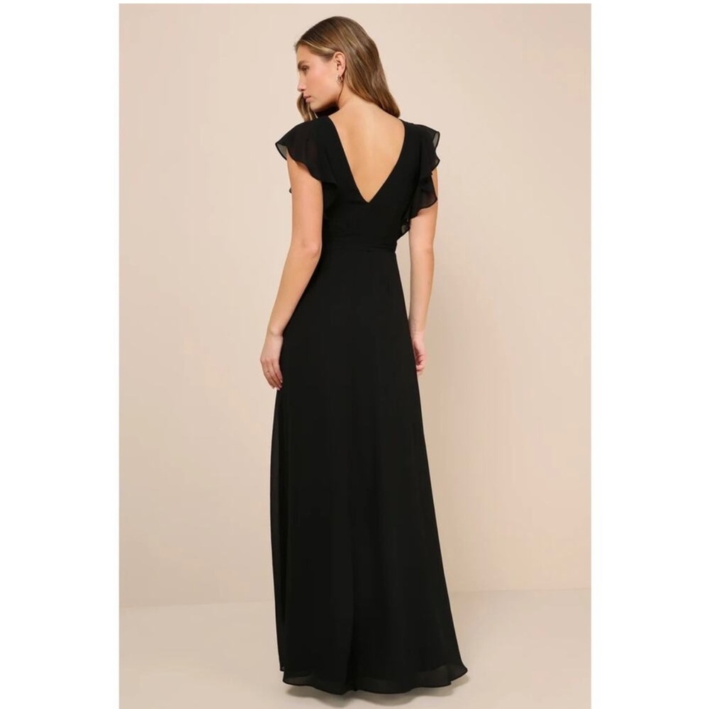 Lulu's Black Ruffle Wrap High-Low Maxi Dress - Picture 2 of 6